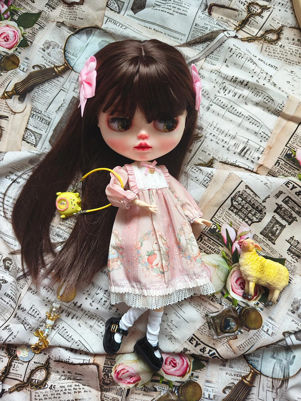 New Blythe doll Clothes  Handmade Cute pink classic dress For Ymy Licca Azones Ob24 Azone Doll Accessories 4-piece set Anime