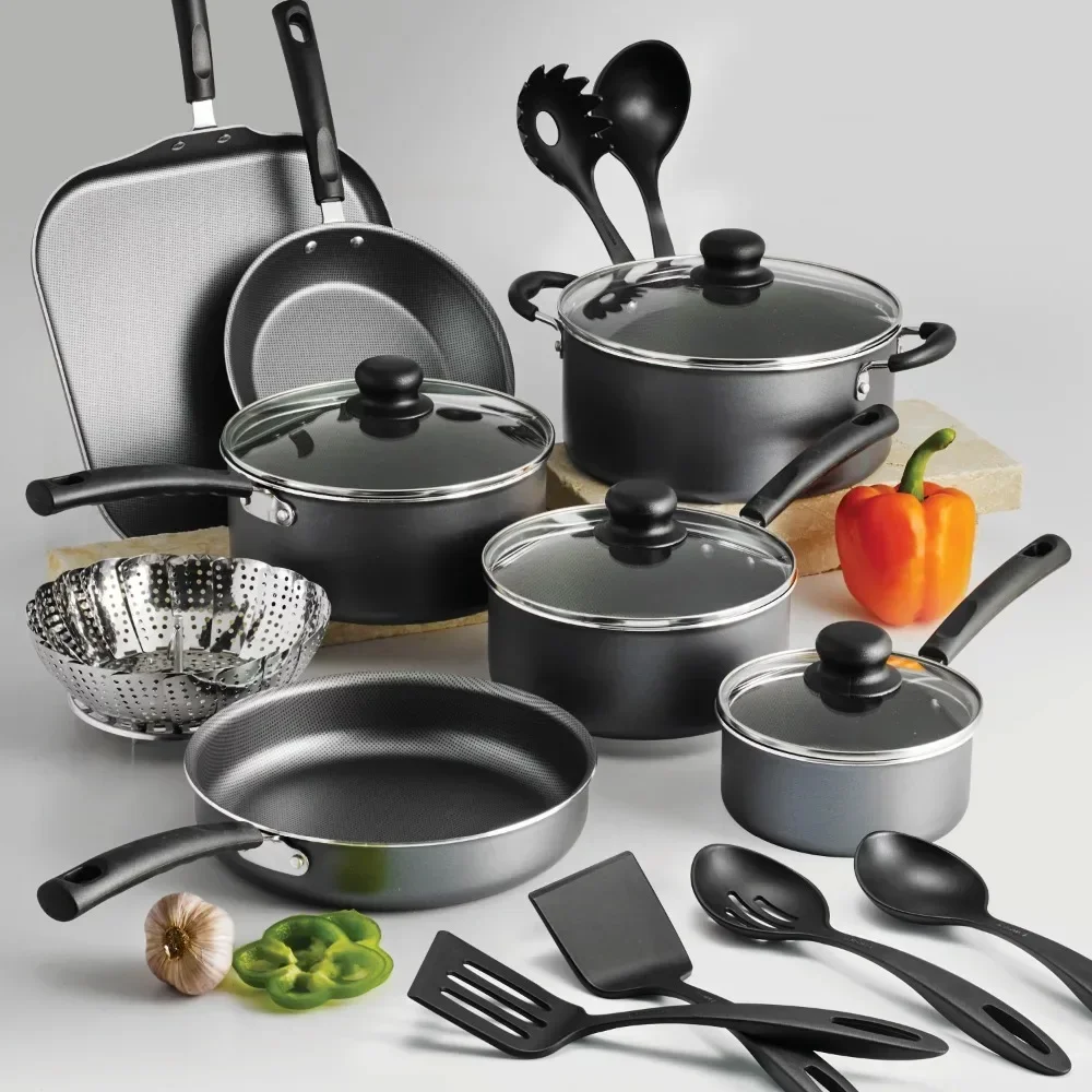 

18 Piece Non-stick Cookware Set, Steel Gray