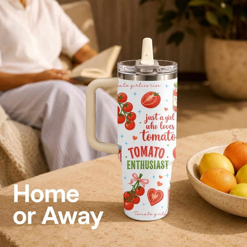 Eat More Vegetables Vacuum Flasks 40oz Stainless Steel Tumbler with Handle Straw Lid Vacuum Insulated Double Wall Leak Proof