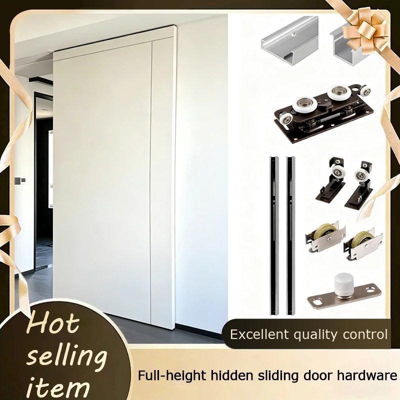 

Floor To Ceiling Invisible No Track Ghost Door Hardware Kit With Damping Buffer And Specialized Wheels For Wood Sliding Door