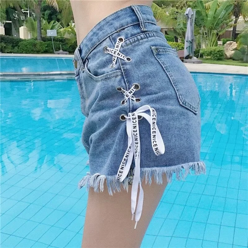 2024 New Street Shorts for Women Harajuku Fashion Y2k Jean Shorts Summer Sexy Hottie Blue Casual Short Pants Women Biker Shorts