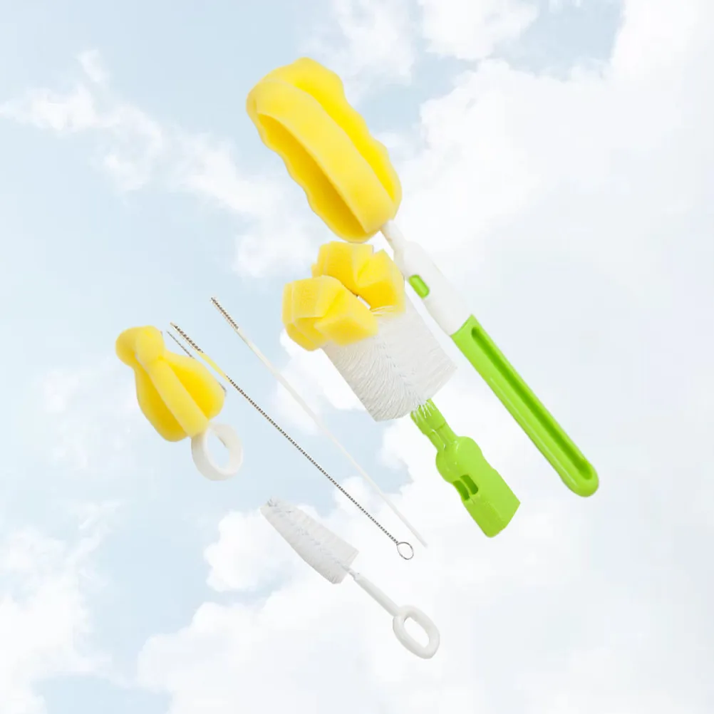 6Pcs Baby Feeding Bottle Brush Set Premium Sponge Nylon PP Material Easy Clean Feeder Brush for Milk Bottles Home Nursery Use
