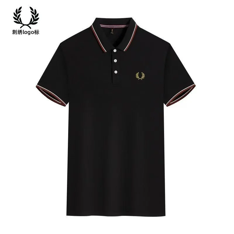 Fred Perry 100%Cotton embroidered POLO men's FP three button lapel color border short sleeved business casual T-shirt top.