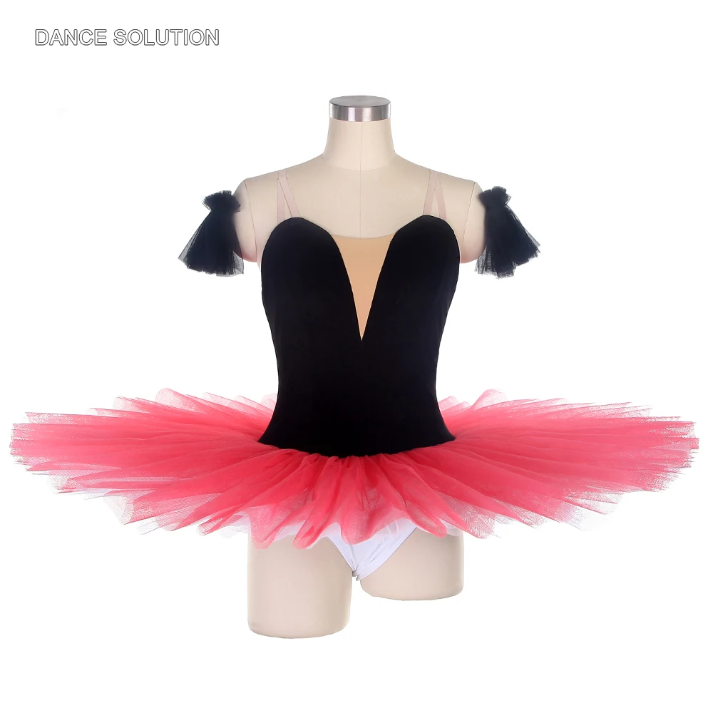 

Ballet Practice Tutus Black Velvet Bodice with Rose Red Pancake Tutu Skirt Stage Performance Costumes for Women and Girls BLL096