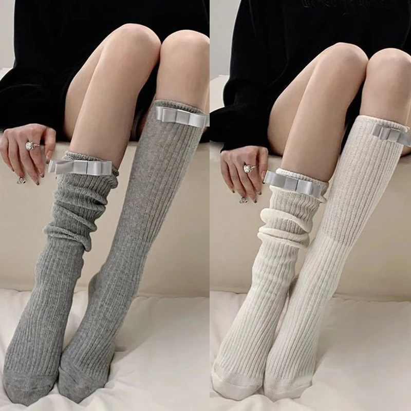 Bow Knot Lolita Socks Women Girls Long Socks Lolita Soft Jk Uniform Knee Socks Autumn Winter Bowknot Sweet JK Knitted Stockings