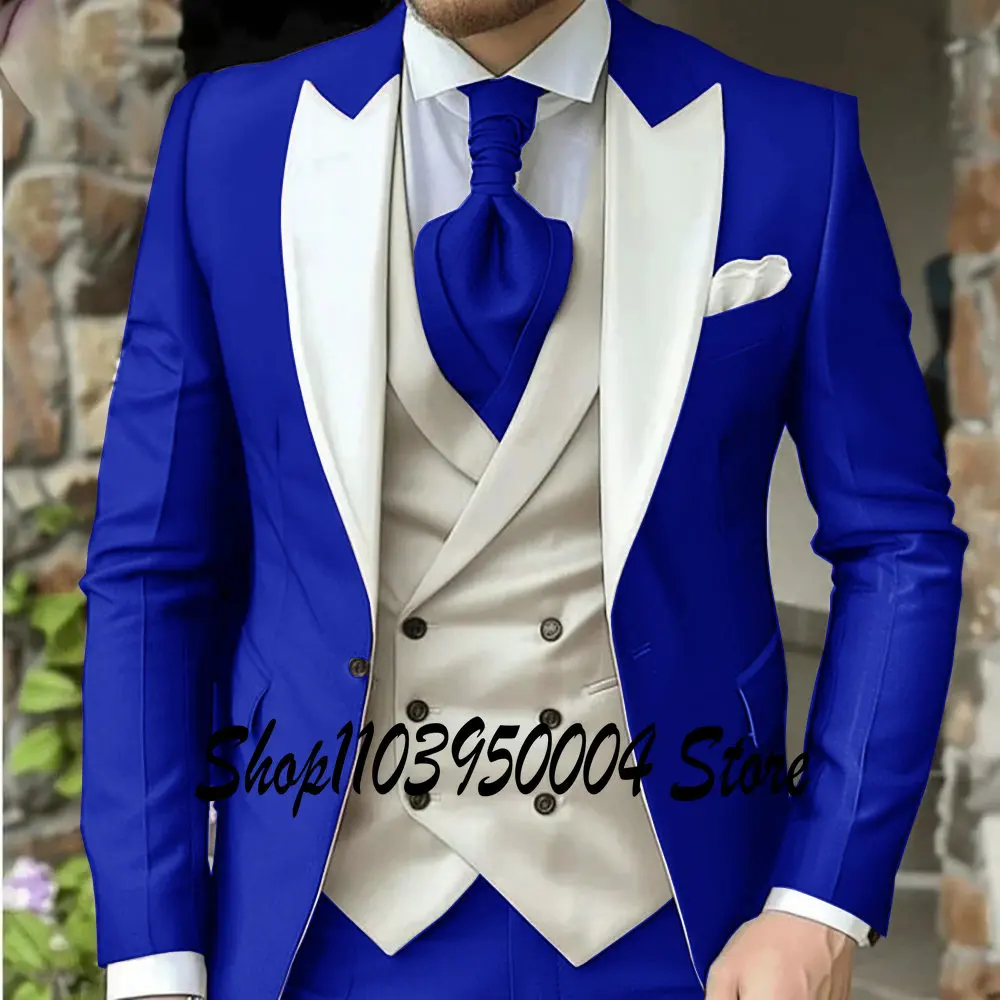 Classic Dark Green Wedding Suits For Men Custom Made 3 Piece Jacket Vest Pants Set Formal Groom Peaked Tuxedos Costume Homme