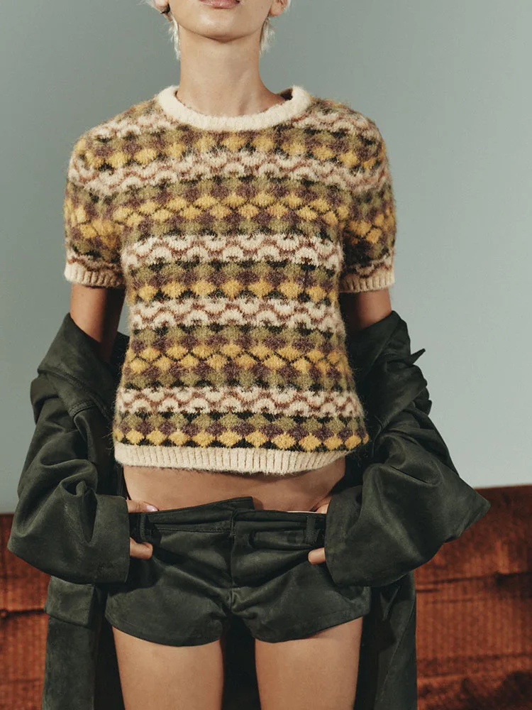 الحلو محبوك سترة جولة Ne ort Sve اللون Blo تأثير التطريز شتاء جديد وصول المرأة Faion البلوز الأعلى #3