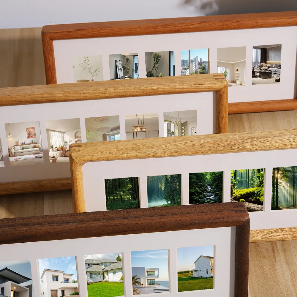 Solid Wood Photo Frame Display Stand DIY 6-Grid Couple High-grade Walnut Wood Wedding Picture Frame Home Decor Desktop Gift