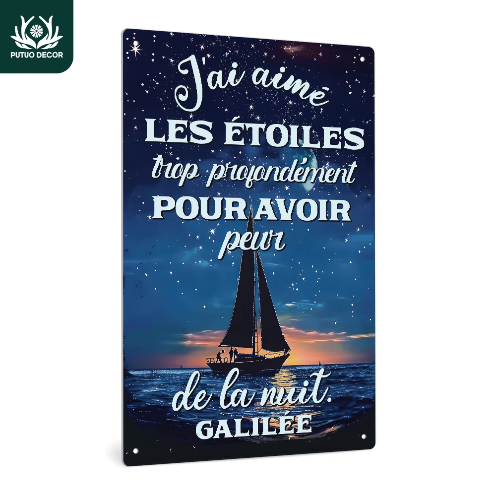 Putuo Decor 1pc French Vintage Metal Tin Sign, Wall Art Decor for Home Farmhouse Bedroom,7.9x11.8Inches，Star Sailing Element