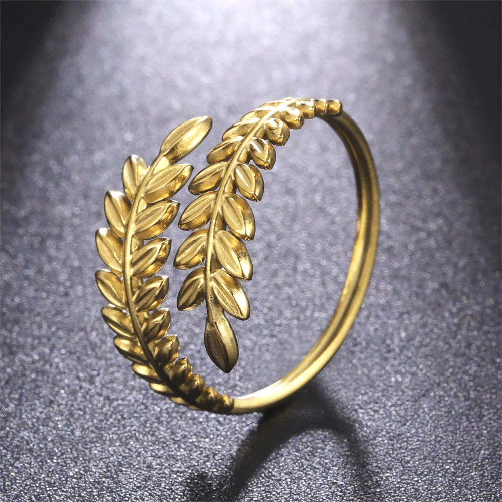My Shape Ear of Wheat Rings Stainless Steel Finger Ring for Women  Adjustable Ring Classic Jewelry Valentine's Day Gifts