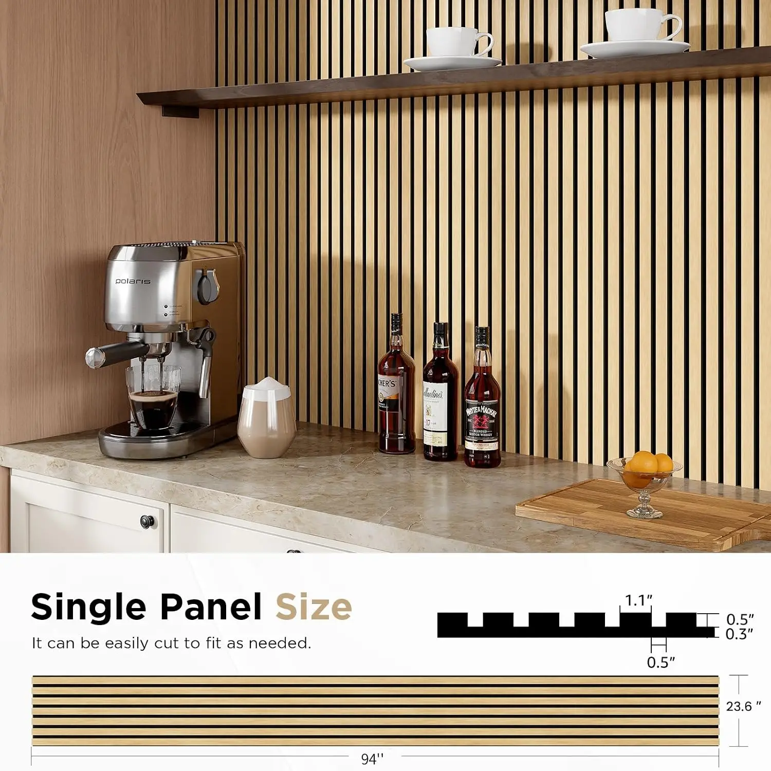 Paneles Acústicos de Listones de Madera, Paquete de 2, 94"x23.6", Roble Blanco, Reductor de Ruido y Absorbente de Sonido para Hogar, Estudio u Oficina