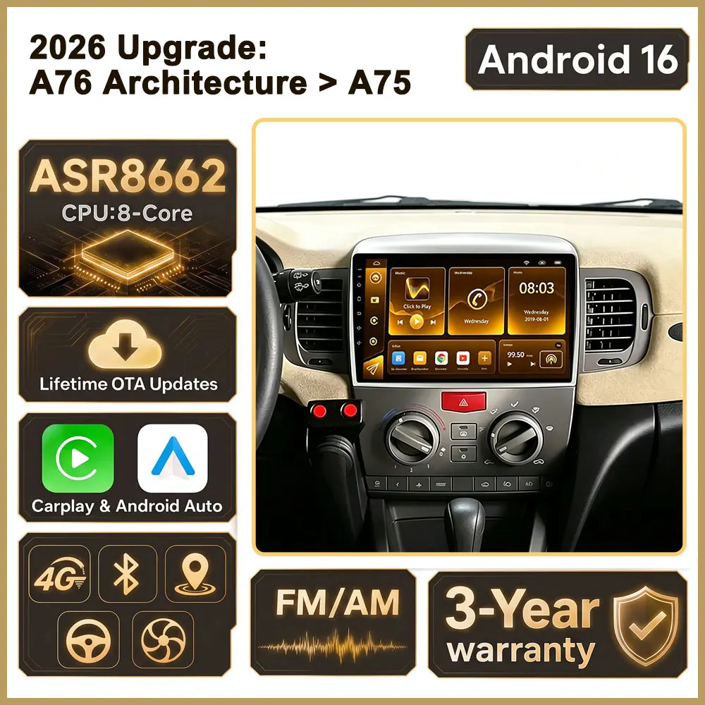 Cortex-A76 Octa-Core Android 16 For Lancia Ypsilon 2006 - 2011 Car Radio GPS Multimedia Player Auto Radio Touch Screen Wifi DVD