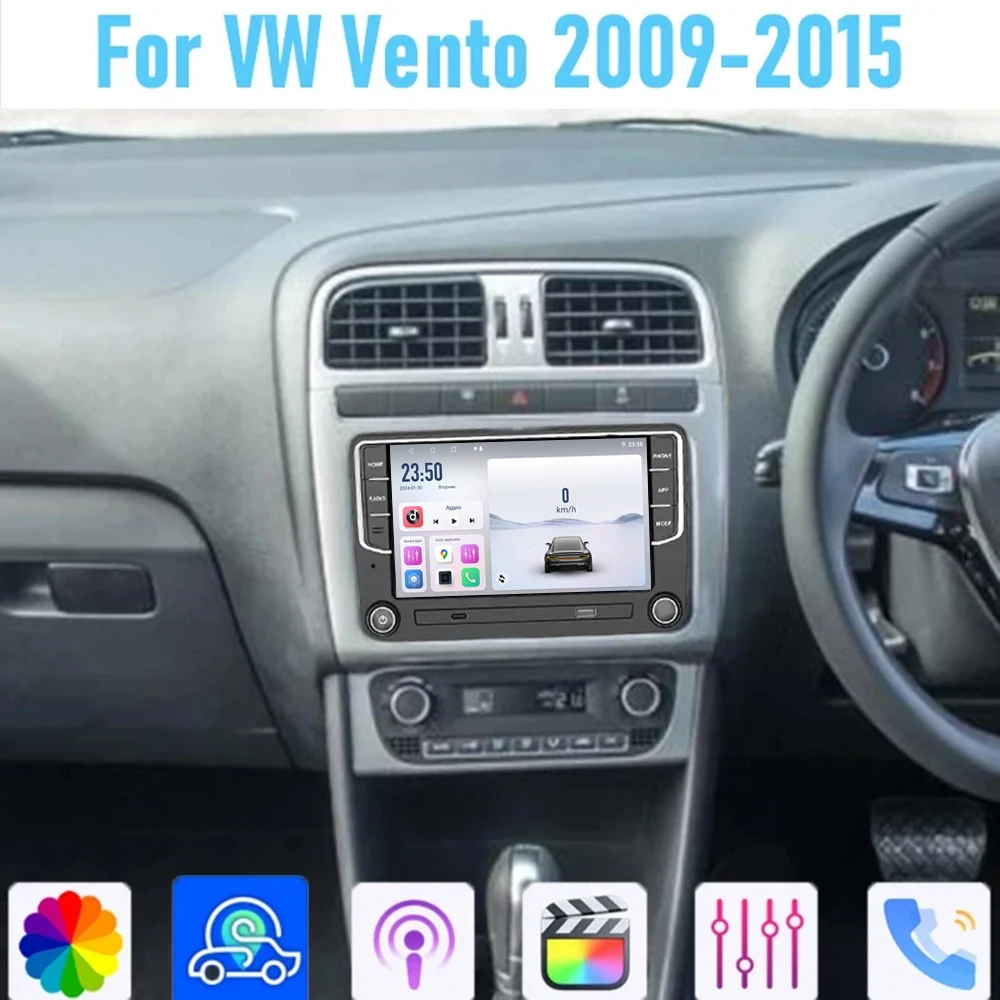 Radio Estéreo para Auto con GPS de 7'' para VW Vento 2009-2015, Apple CarPlay Inalámbrico, Bluetooth, Android 15, Unidad Principal para Auto, Cámara, WIFI, 4-64GB
