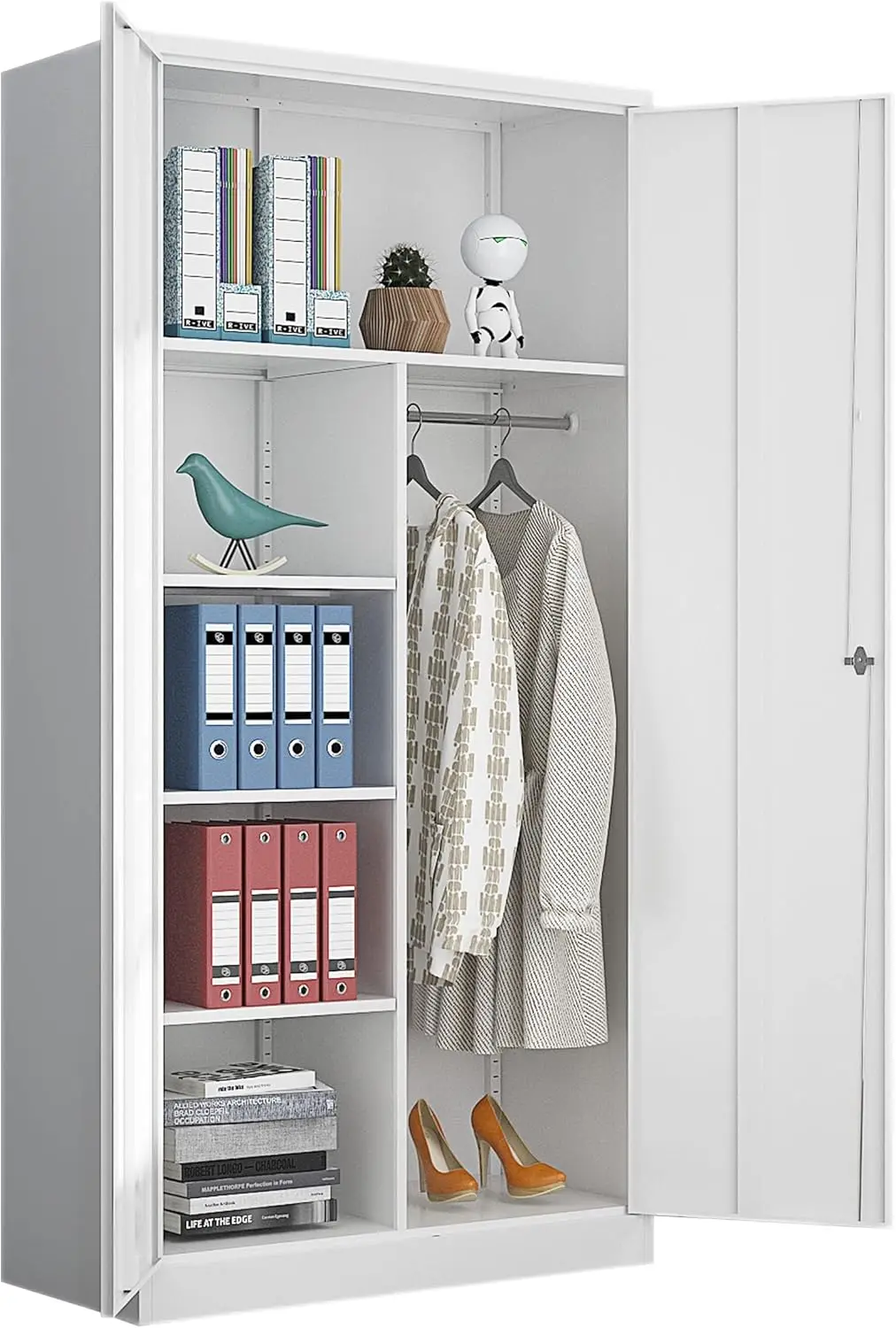 Metal armrest wardrobe for hanging clothes, with lockable door, -72 inch steel lockable wardrobe storage cabinet