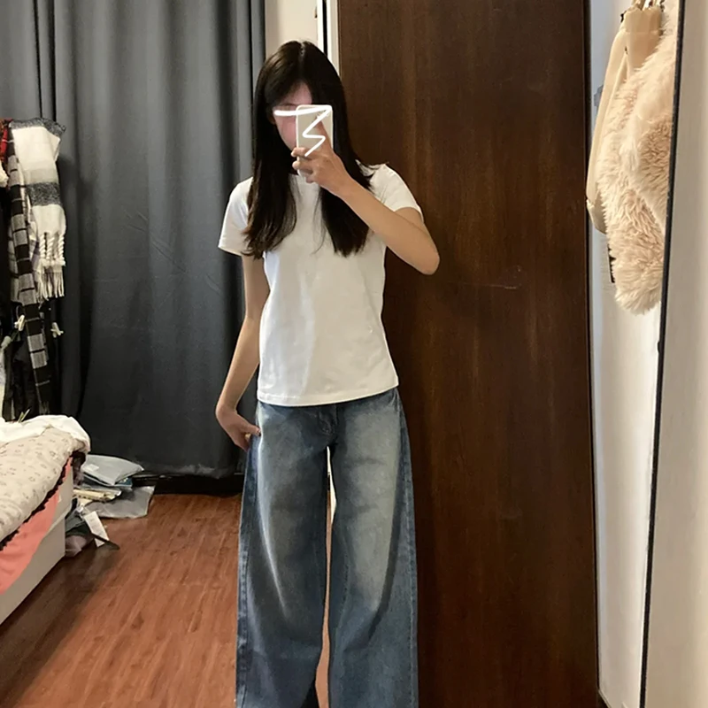 White Strapless Short Sleeve T-Shirt Women Slim Fit O-Neck Designer Niche Spicy Model Top New Arrival