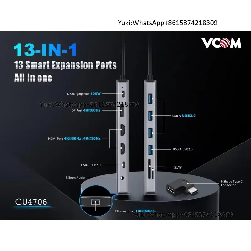 Directly Sale Universal Aluminum Shell 13 in 1 HDMI USB3.0 TF SD PD USB Hub Docking Station