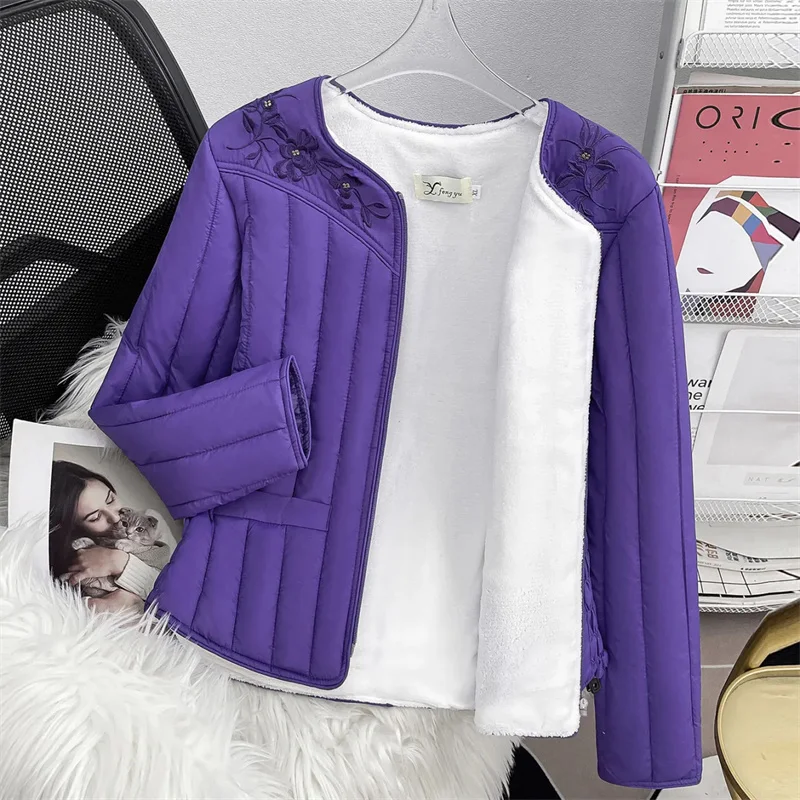 أسفل أسفل معطف سترات المرأة الجديدة الخريف الشتاء منتصف العمر المسنين الدافئة القطن وسادة مبطنة المخملية بطانة قصيرة أبلى السيدات #3