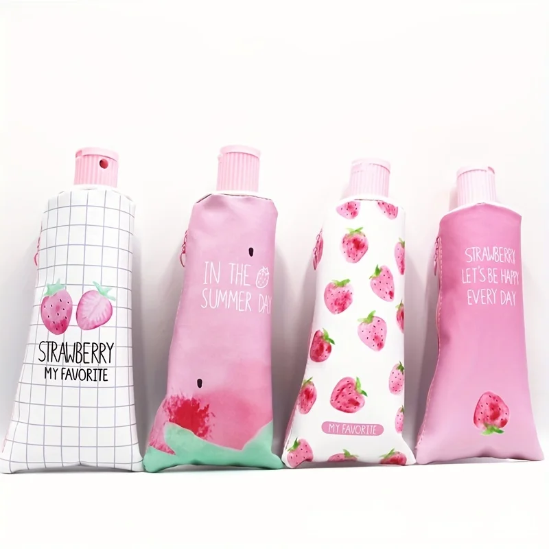 Strawberry Toothpaste-Shaped Pencil Case & Sharpener - Cute Pink White Design for Girls Women