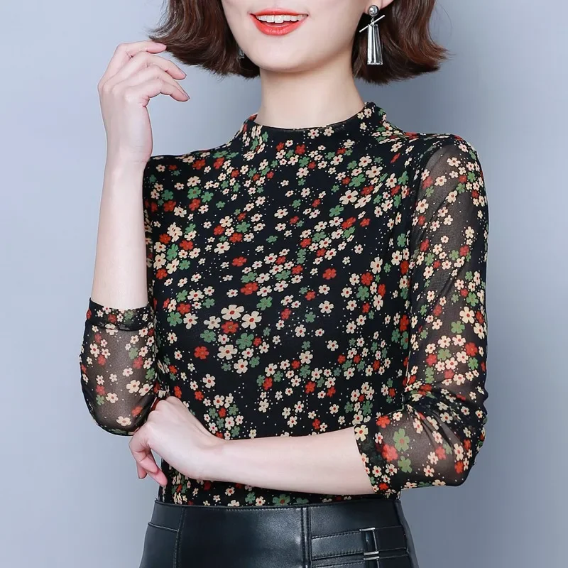 Oversized Women Blouse 2024 Casual Autumn Winter Long Sleeve Top Floral Printed Office Slim Ladies Vintage Tops and Blouses