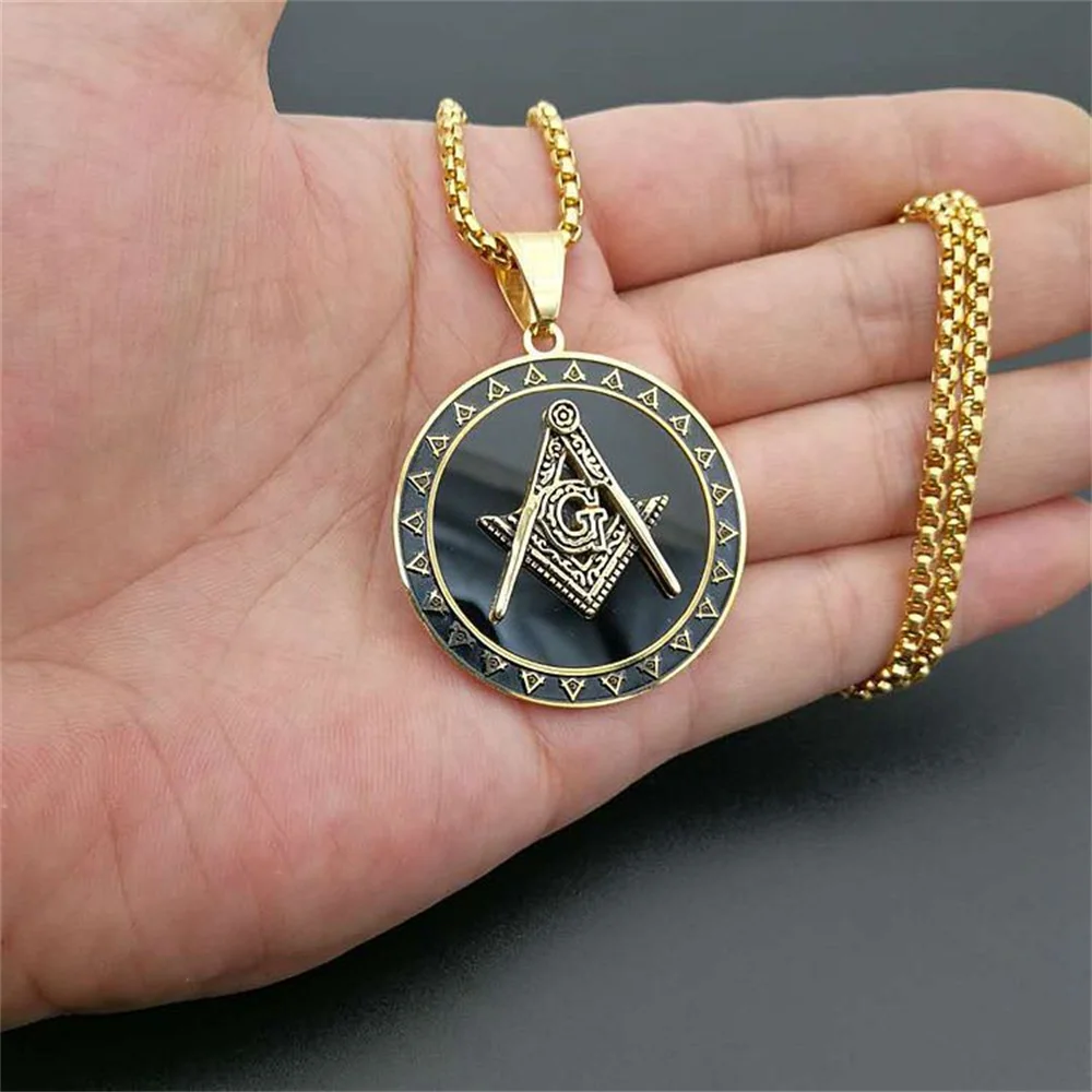 Punk Mason Masonic Symbol Pendant Gold Color Stainless Steel Freemason Round Necklace For Men Religious Jewelry Male  JGift 2025
