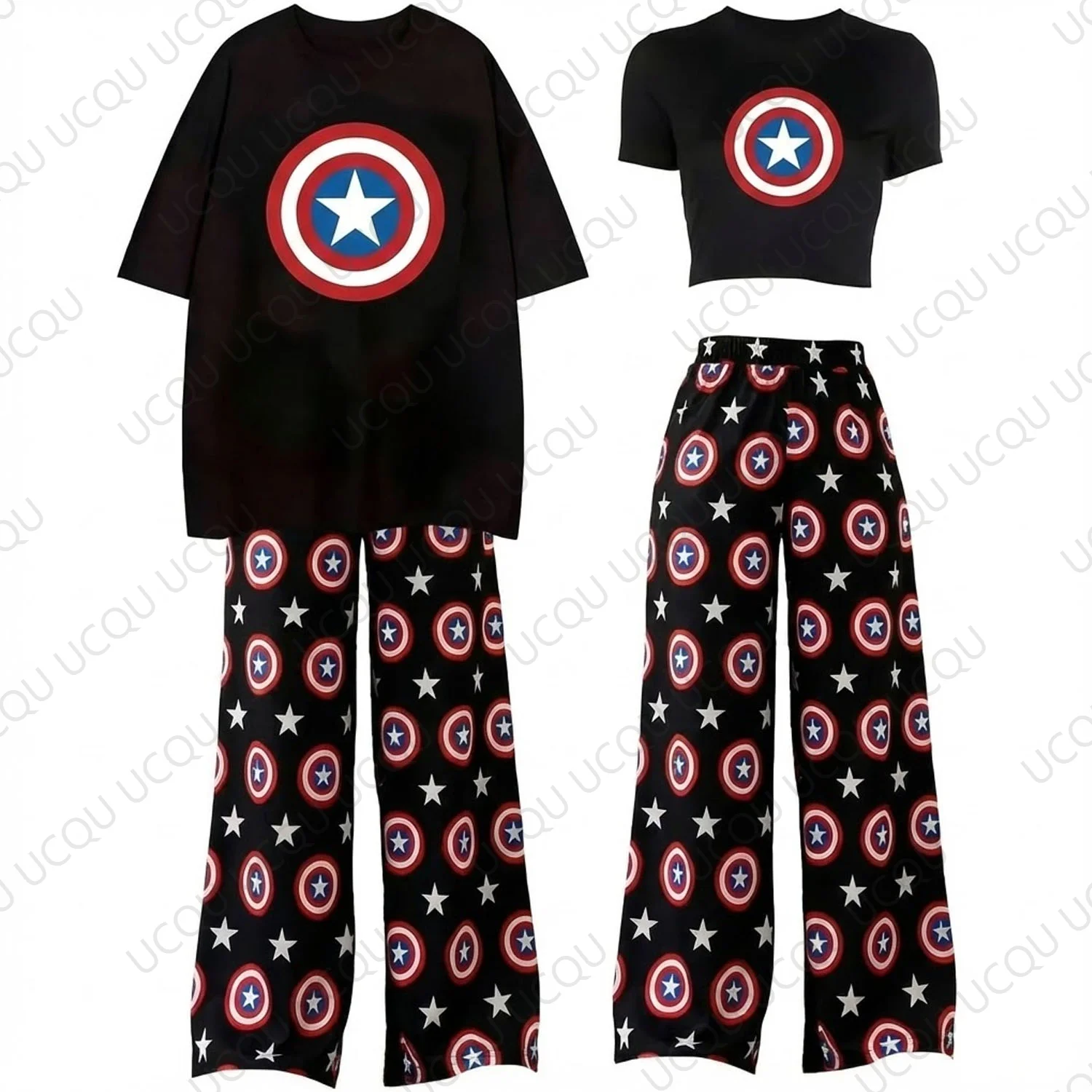 Conjunto de pantalones de pijama con Top corto Sexy de Capitán América, traje de gran tamaño para adultos y niños, traje de pareja a juego, ropa de dormir informal bonita, 2026