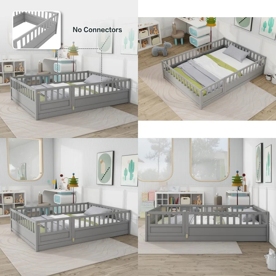 

Full size Floor bed integral construction with super high security barrier door children's floor bed frame Montessori wooden ch