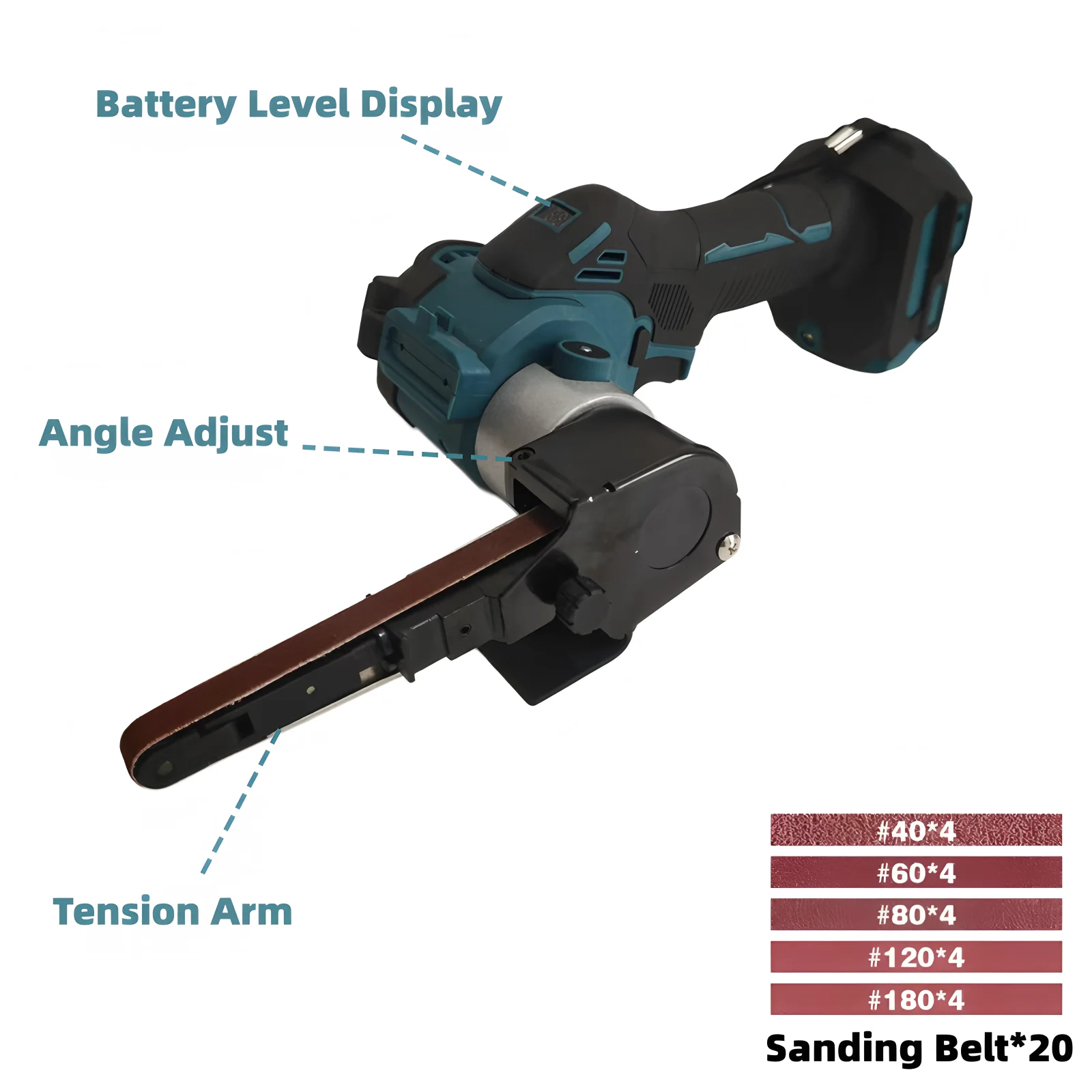 Brushless Electric Mini Belt Sander 700W Angle Grinder Cordless Sander Polisher Power Tools With 20 Belts For Makita 18V Battery