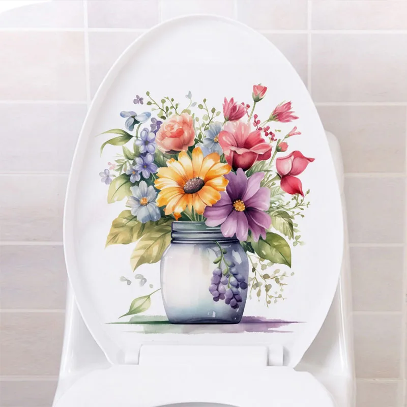 C53# Flowers and plants wall stickers bathroom toilet decoration decals living room cabinets home decoration murals