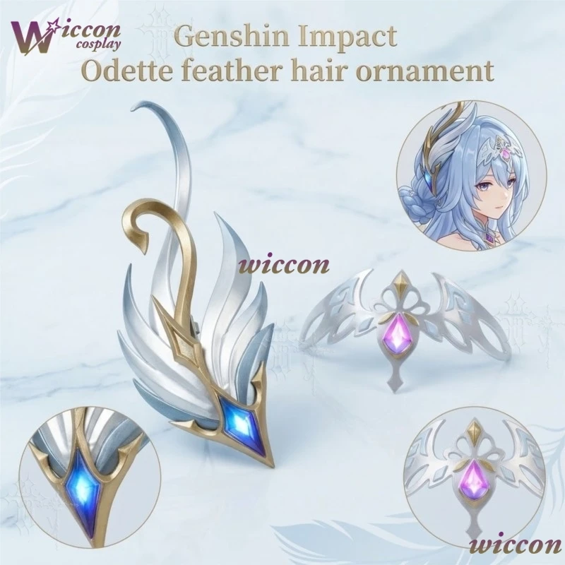 ​​WonkaCos Genshin Impact Odette Feather Hair Ornament Cos Headwear Game Prop Accessories For Comic Con Anime Role Play Decor - view 2