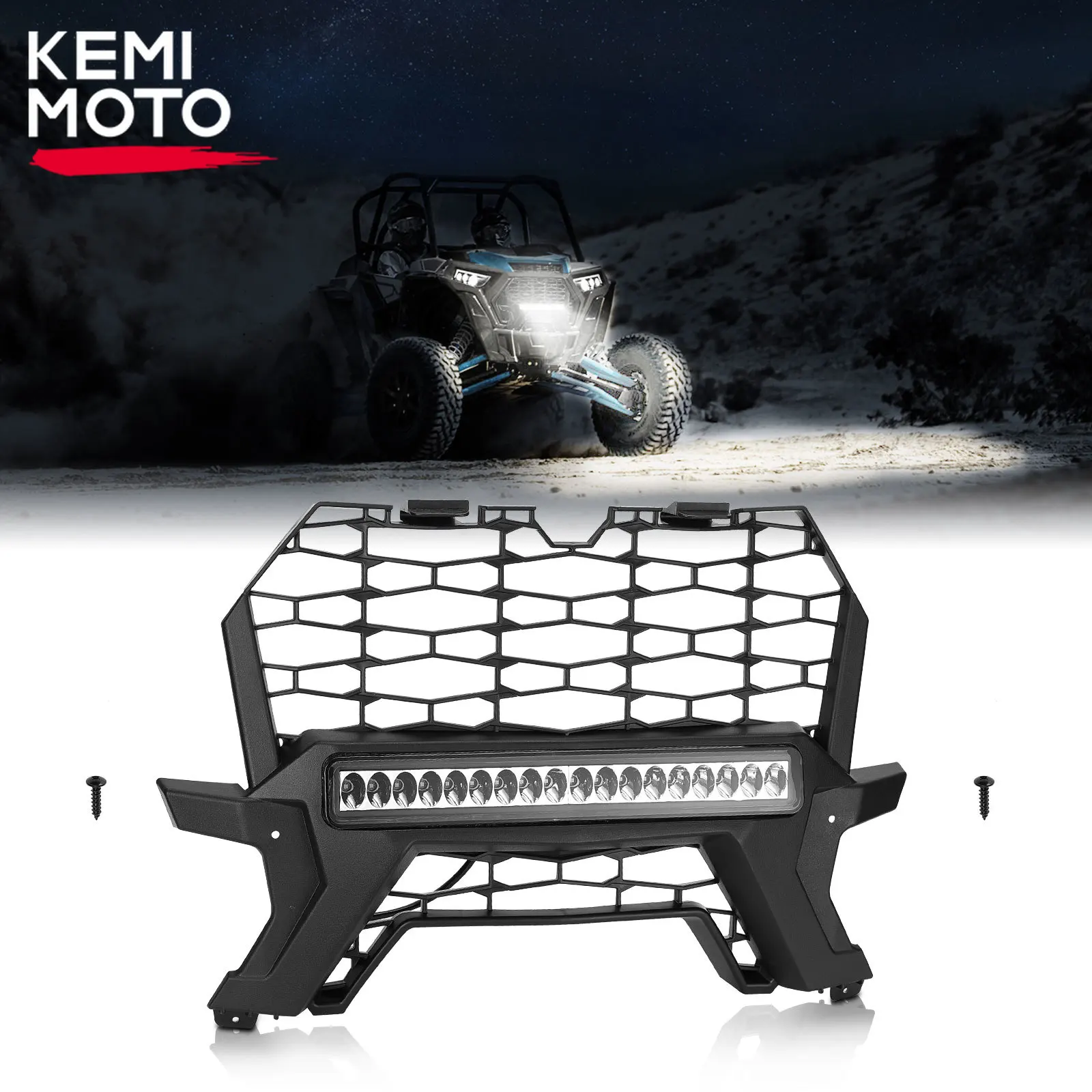 

KEMIMOTO UTV Front Grill Waterproof Lower Mesh Compatible with Polaris RZR XP 1000/ XP4/Turbo Pro R 2019-2023 with LED Light Bar