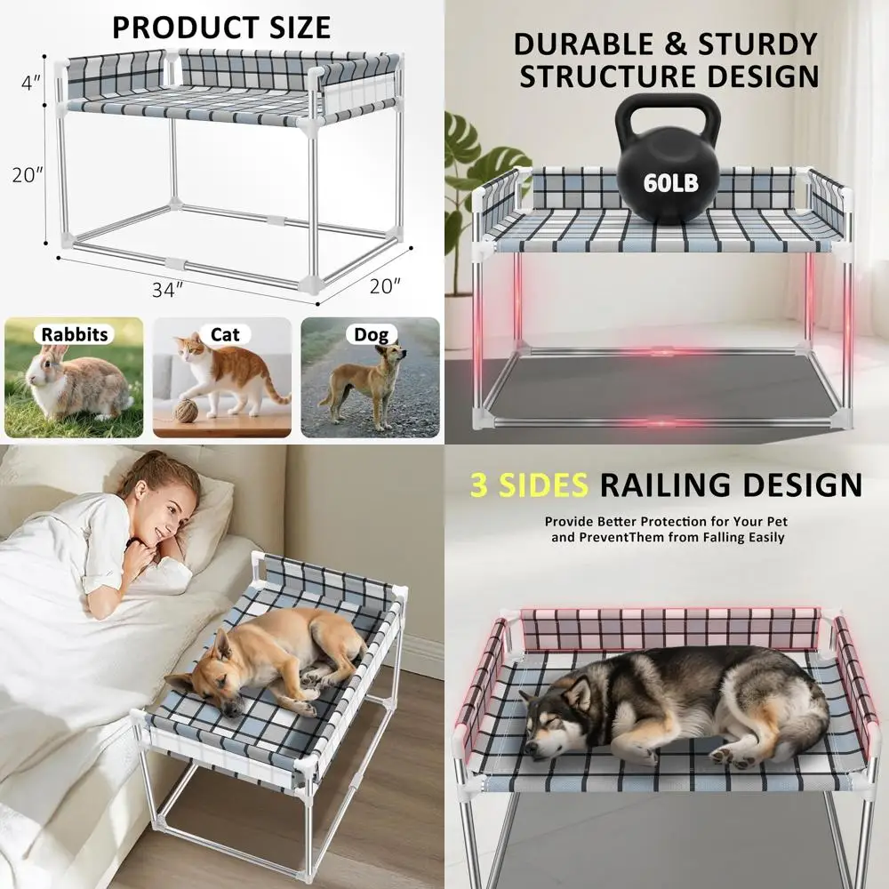 

Прикроватная кровать для кошек с окном - кровать для собак с удлинителем ограждения, прикрепленная к человеческой высоте кровати, приподнятые собаки, кошки, окно окуня Bedsi
