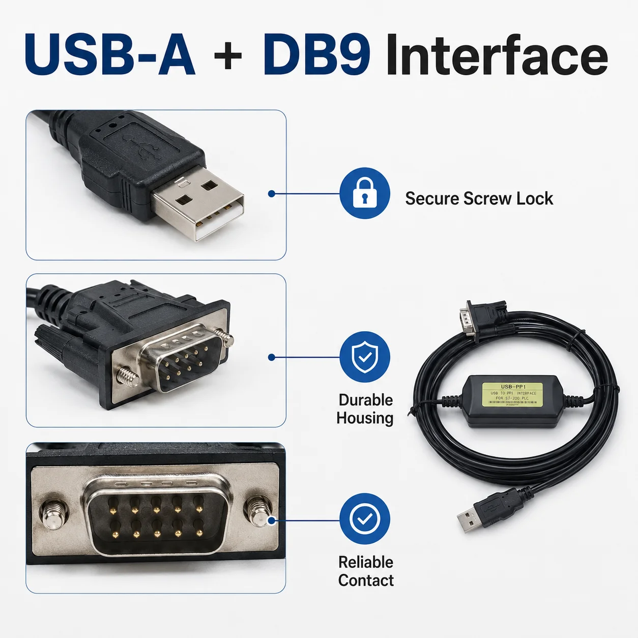 USB-PPI 3M PLC Programming Cable, USB to DB9 Download Lead for Siemens S7-200/200CN CPU221/222/224XP/226, Enhanced Version
