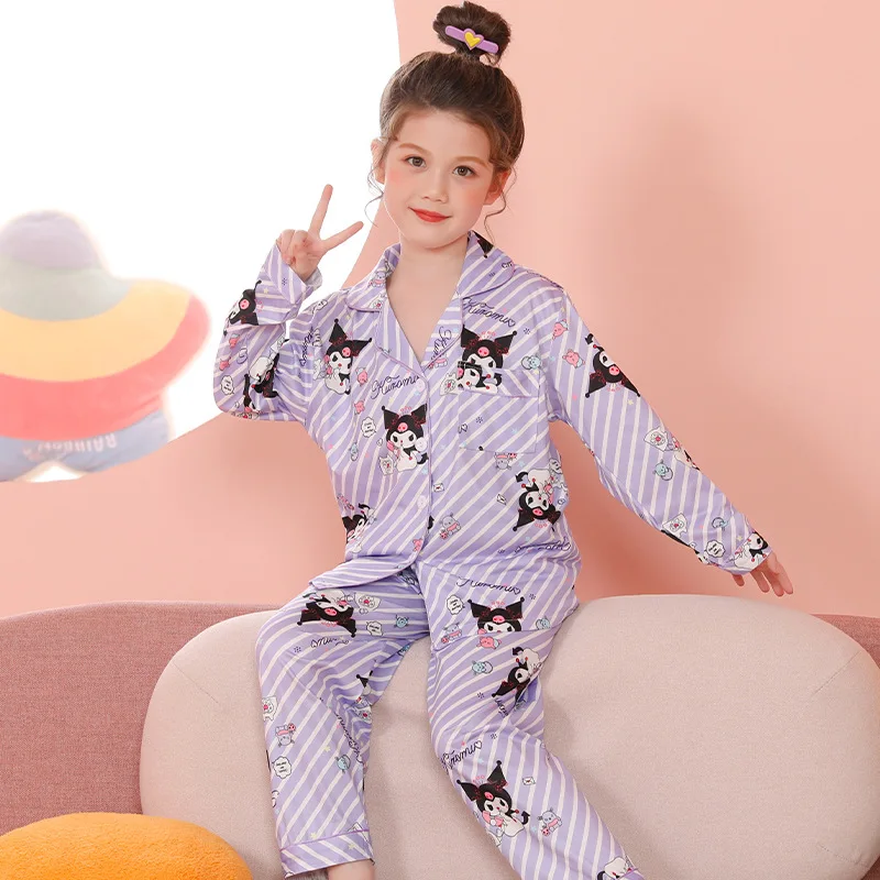 2023 Kawaii Sanrioed Children\'s Pajamas Anime Kuromi My Melody Cinnamoroll Sleepwear Kids Loungewear Girls Autumn Homewear Gift