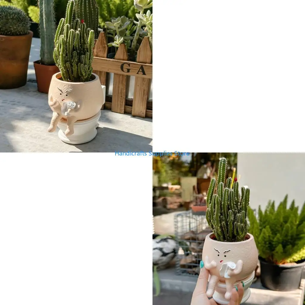 R1WA Multipurpose Small Toilet Planter User Friendly Desk Ornament Resin Texture for Small Plant Offices or Outdoor Space