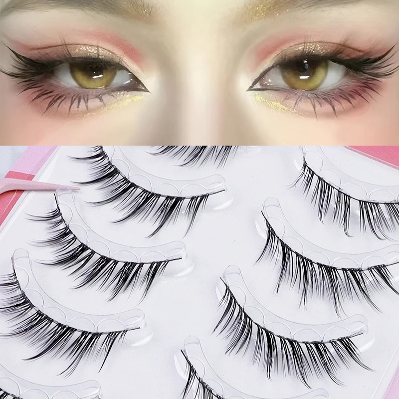 5 أزواج من الرموش الصناعية ذات الشريط الكامل مع شريط أسود ناعم، خالي من الغراء، ذيل ممدود عين الثعلب، قابل لإعادة الاستخدام #2