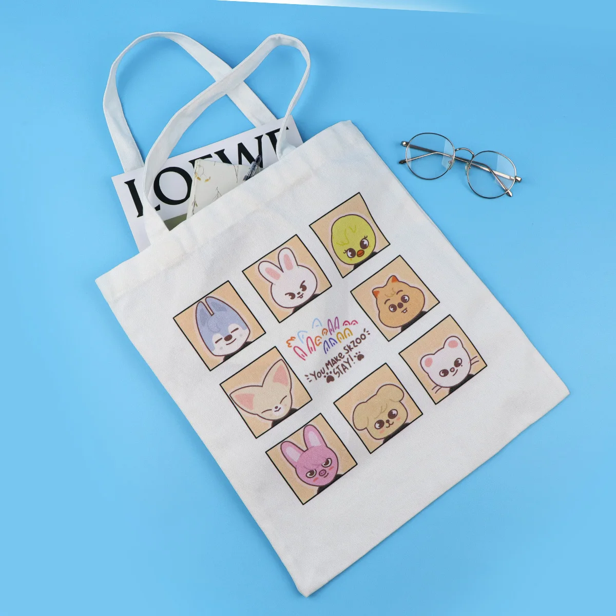 Niedliche Cartoon-Tiere, fältige Tragetaschen, lässig, tragbar, Schultertasche, leicht, Einkaufstasche, große wiederverwendbare Canvas-Tasche für Mädchen – Detail 2
