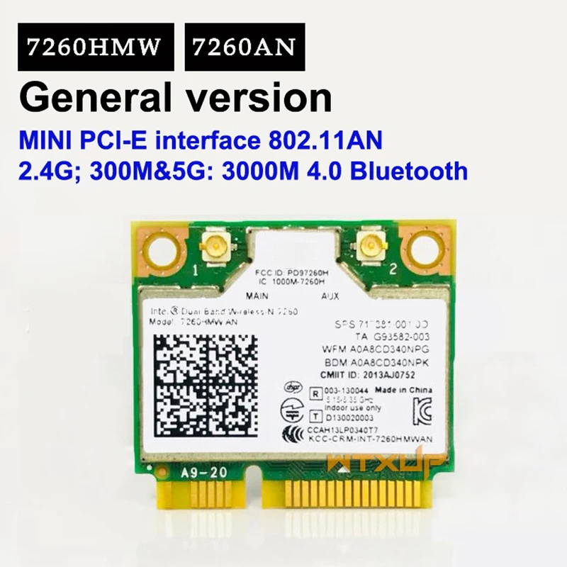 1Pcs Mini PCI-E Dual-Band 2.4G/5Ghz Wireless Network Card AC 7260 7260HMW Bluetooth 4.0 802.11a/b/g/n