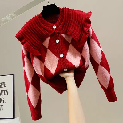 Morbido e accogliente colore Blo Diamond id Colletto per bambola Design Maglione da donna Coreano Sle Retro Top per i pendolari in autunno inverno