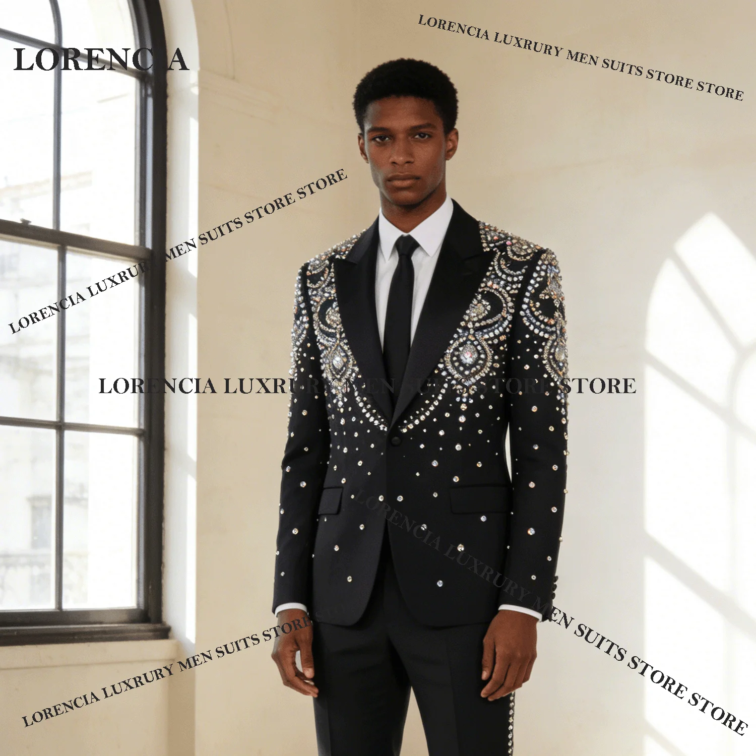 

Exquisite Men Diamond Design Suits Fashion Wedding Tuxedos Sparkly Slim Ropa hombre 2 Pieces Sets Customized Groom Male Blazers