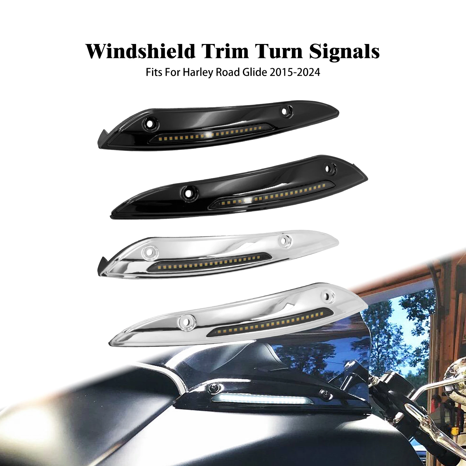 Windshield Trim Turn Singal Motorcycle Windscreen Accent LED Light For Harley Touring Road Glide FLTRX Special Limited CVO 15-24