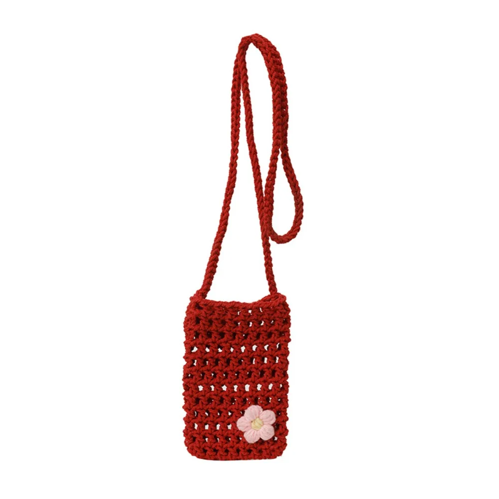 

Sweet Flower Weaving Crossbody Bag Hollow Square Crochet Phone Bag Korean Style Handmade Knitted Messenger Bag Ladies/Girls