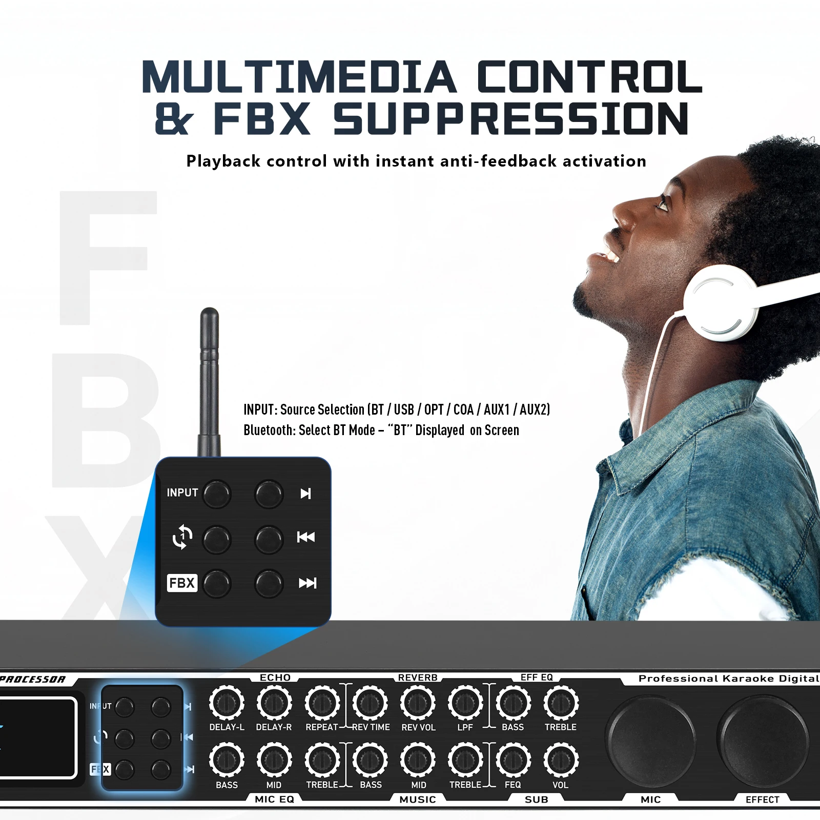 Fuluode Professional Pre Reverb Effector Digital Audio Processor Professional KTV Microphone Anti Screaming Reverber Mixer