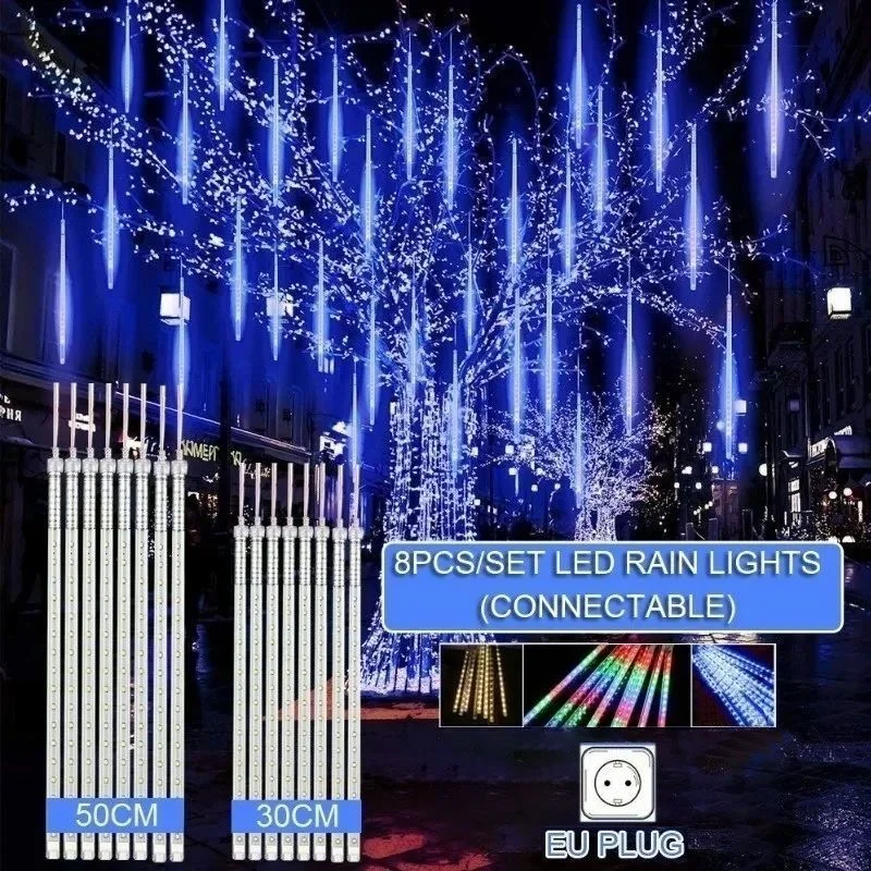 EU Plug Meteorenregen LED Fairy Lichtslingers 220V Straat Slingers Kerstfeest Decoraties voor Outdoor Bruiloft Decoratie