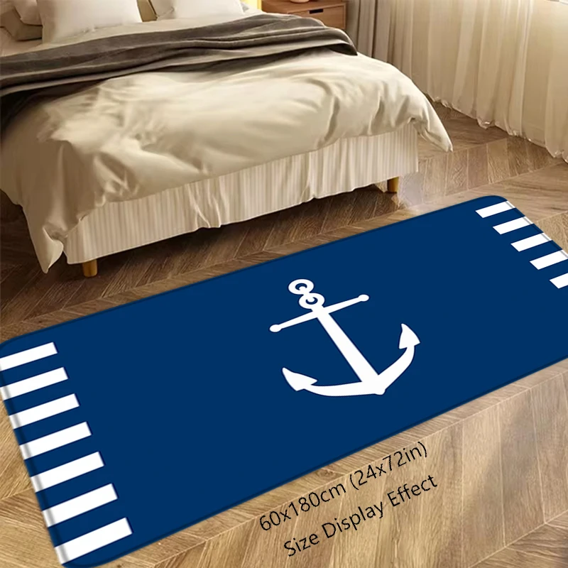 Floor Mat Sailor Navy Blue Anchor Carpets Rudder Compass Non-slip Foot Rug for Entryway Hallway Carpet Kitchen Rugs Bedside Mats