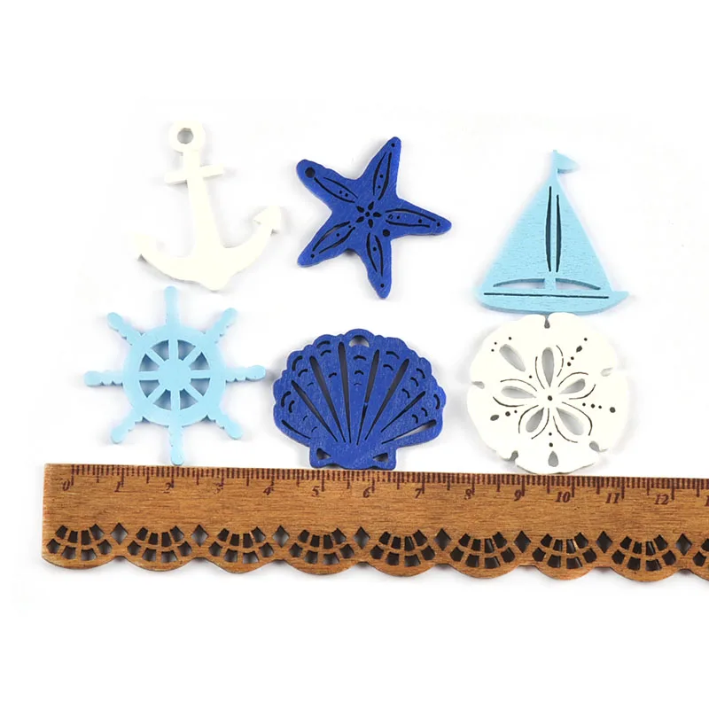 25pcs 3-3.7cm Mixed Anchor/rudder/starfish Wood Crafts Handmade Accessories DIY Scrapbooking Supplies Wooden Ornament Home Decor