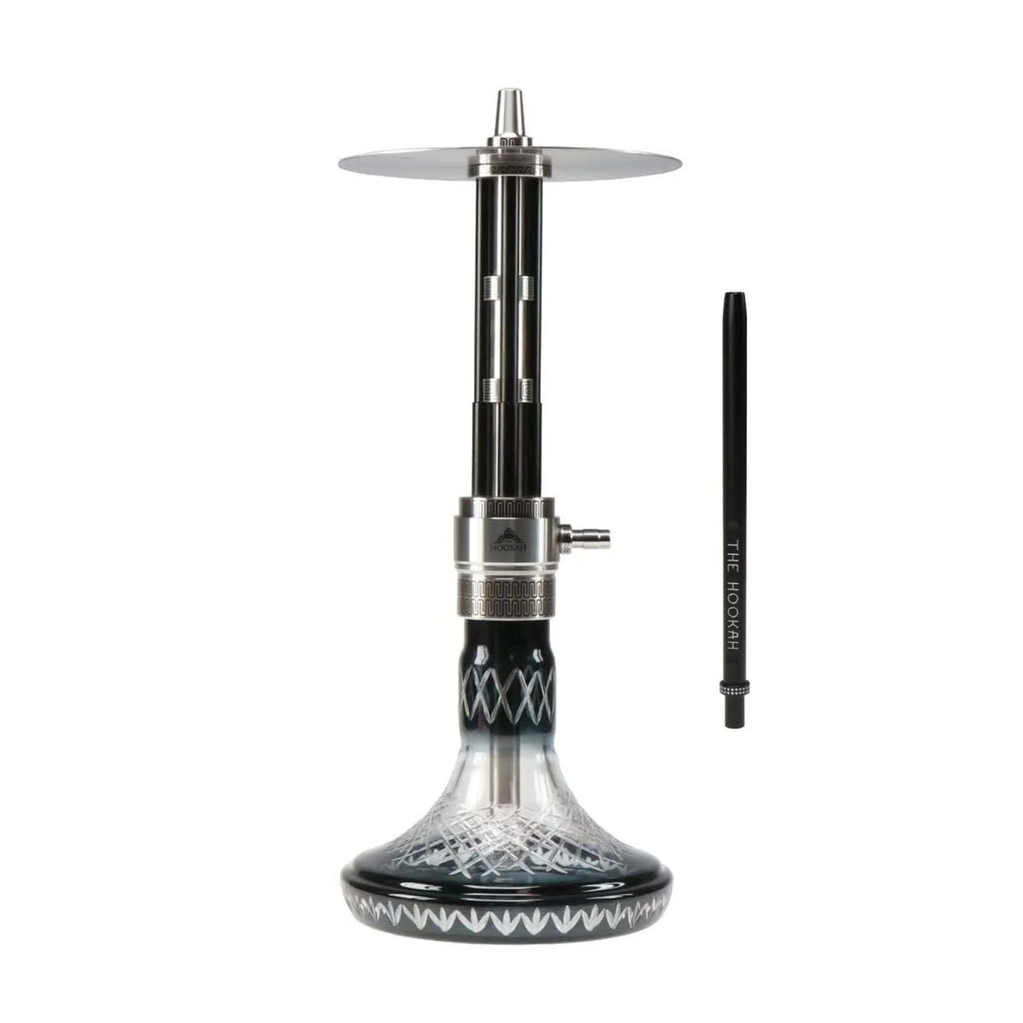 304 Stainless Steel Hookah Set Arabic Shisha Pipes Hight 55cm - 1 Hose Port Glass Base Silicone Bowl Gift Box