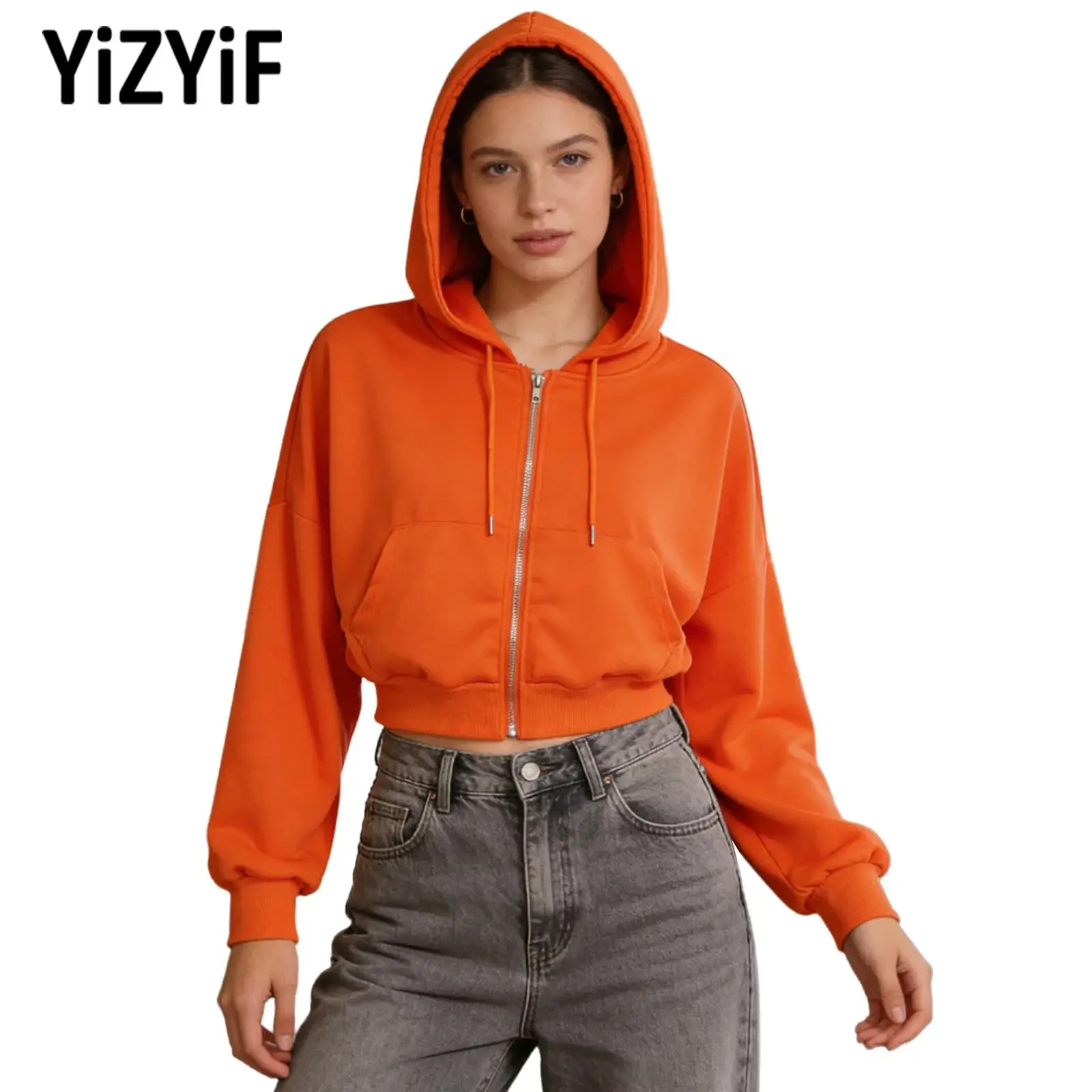 

Womens Sports Tops Workout Running Clothing Adults Soft Long Sleeve Drawstring Hooded Jacket Zipper Loose Sweatshirt Outerwear