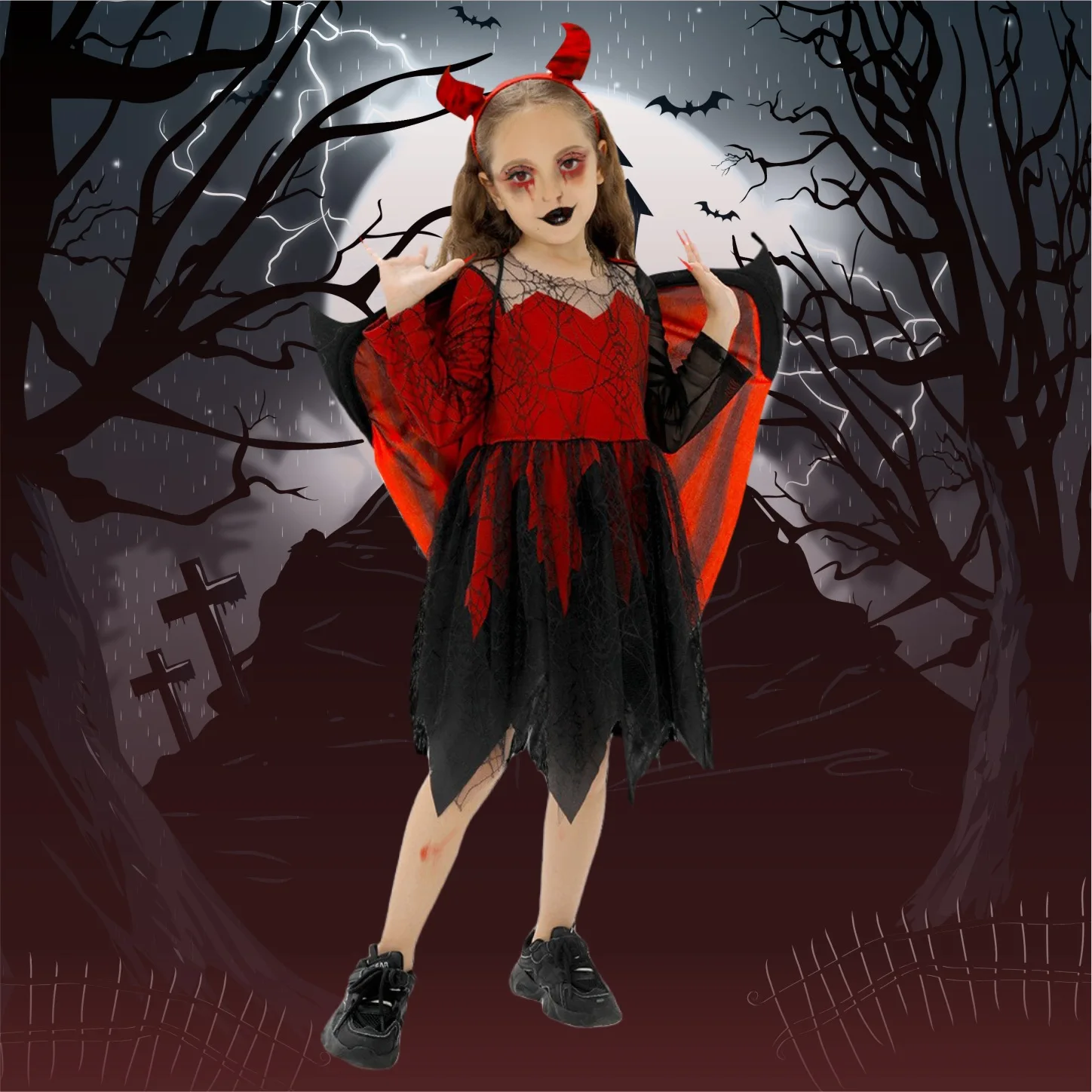 

Halloween Costume Children's Girl Devil Role Playing Costume Cosplay Vampire Dress Stage Performance Outfits Party Fancy Dress