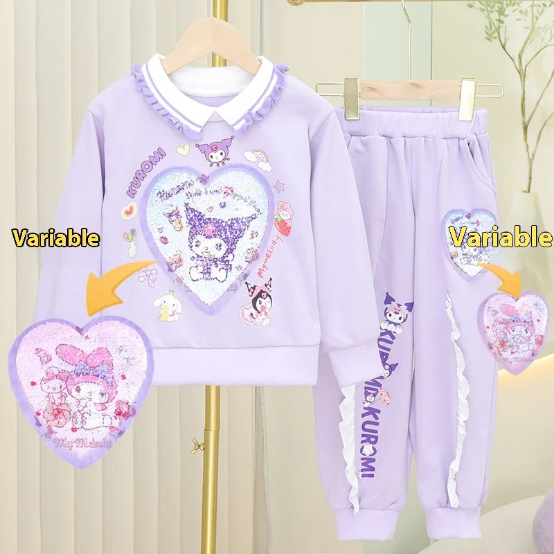 New Girl's Fashion Sports Sweater Two Piece Set 2024 Spring and Autumn Girl's Cartoon Fashionable Versatile Sweater Set