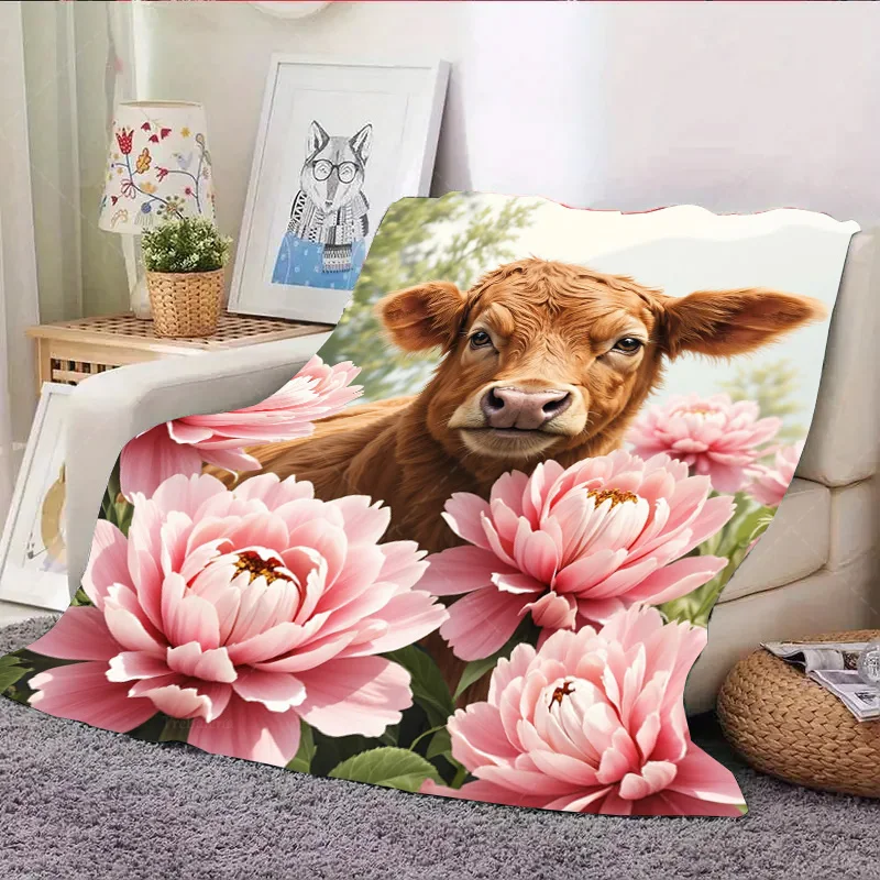 1 manta de franela de pantorrilla encantadora con peonías rosas, manta suave y acogedora para decoración del hogar